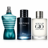 Kit Le Male 125ml + Sauvage Parfum 100ml + Acqua di Giò 100ml – Conjunto com Três Perfumes Masculinos